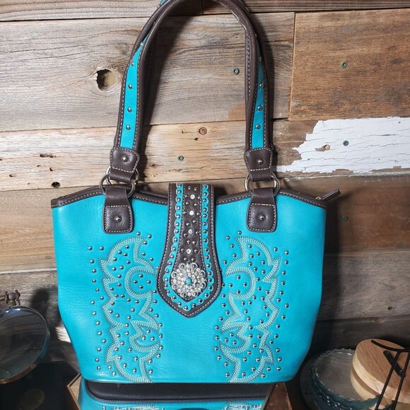 Unknown Handbags - Conceal Carry Handbag-Western Style, Rinestone, Crystal, Embroidery Accents